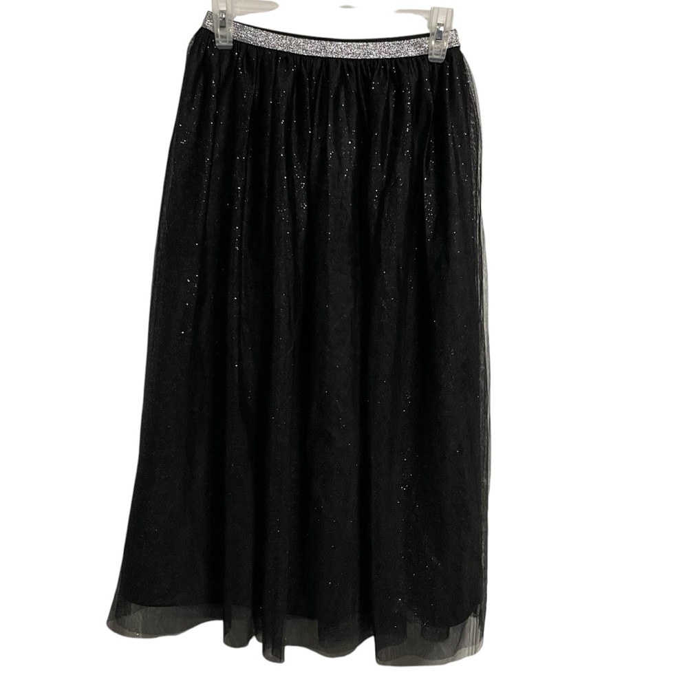 New with Tags Silver Sparkly Black Full Maxi Skirt Size L